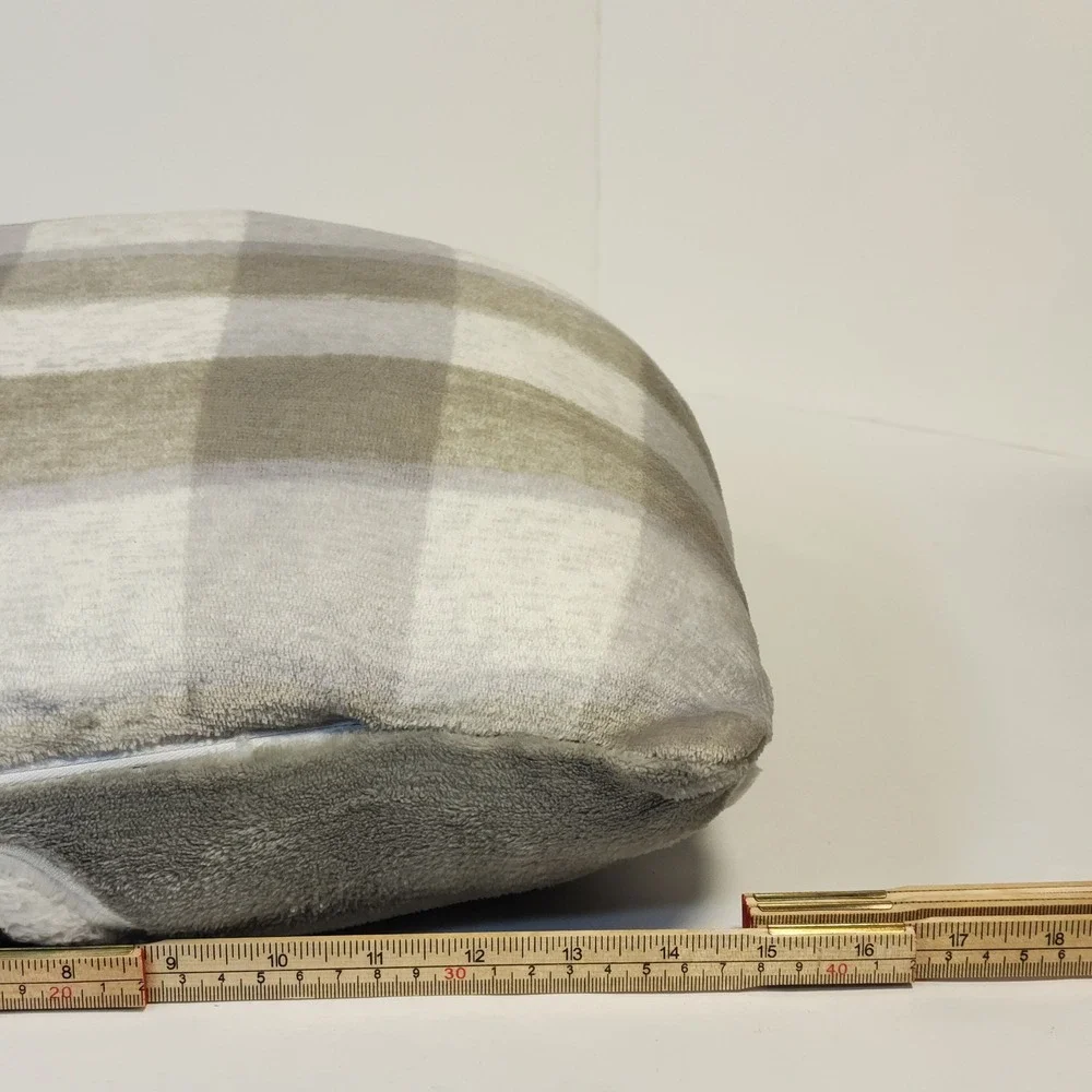 3 Gray White Geometric Diamond Buffalo Plaid Reversible Plush Pillows 16x12